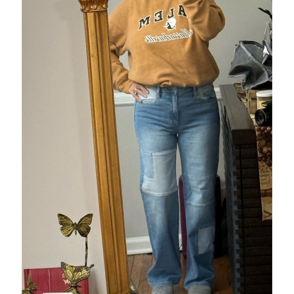 Women's Blue Patchwork Jeans wide leg new Sneak Peak  sz 3/4 26  5/6 27 - Picture 4 of 4